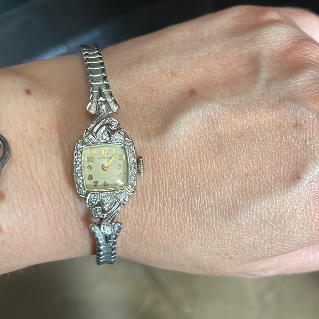 Hamilton Vintage Ladies 14k White Gold  Diamond Wristwatch